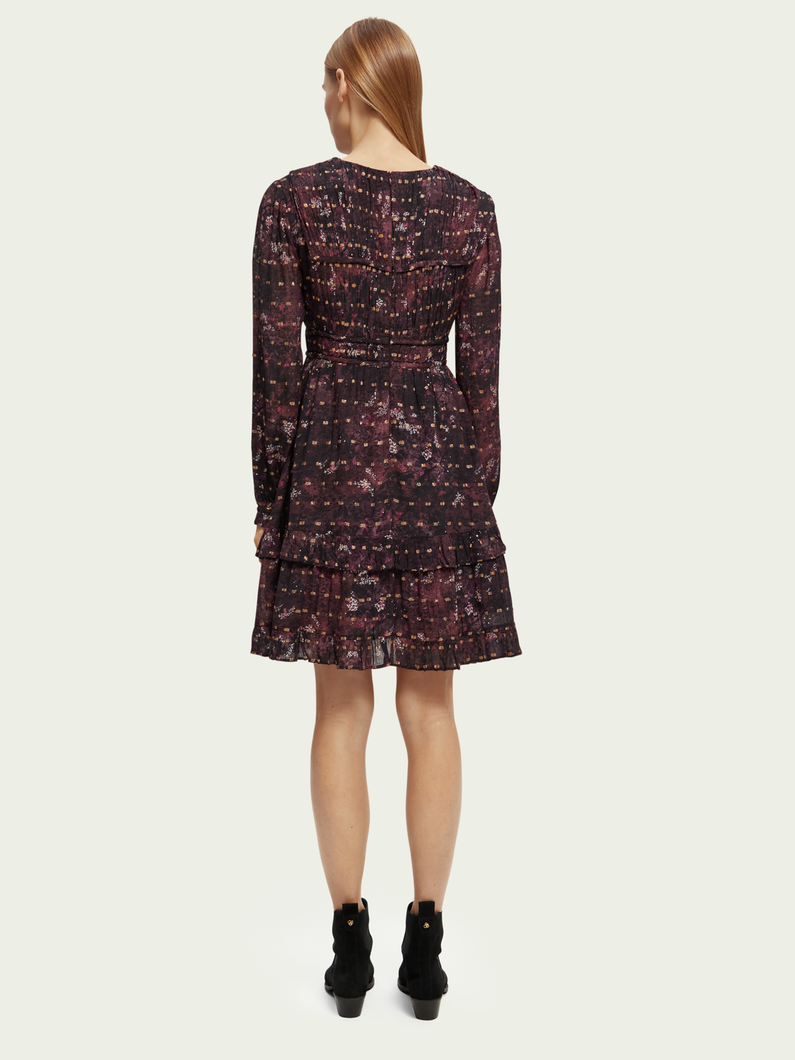 Ruffled Long Sleeved Jacquard Mini Dress | scotch & soda outlet