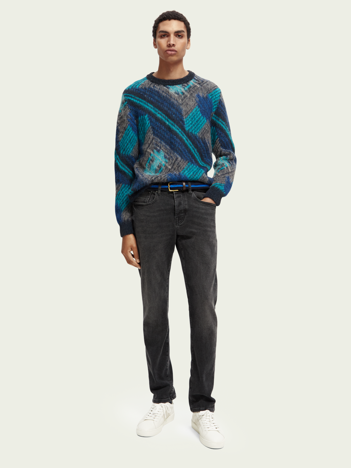Multi-Coloured Panelled Jacquard Sweater | Scotch And Soda Outlet