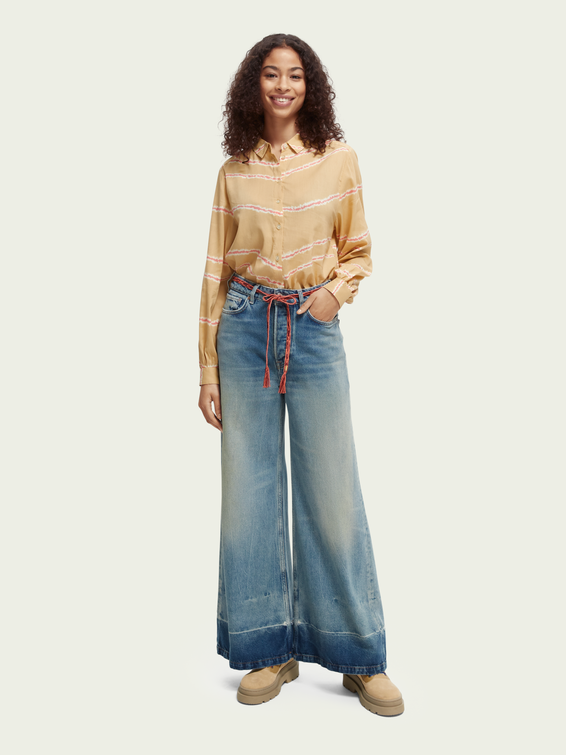 Printed Balloon-Sleeve Shirt