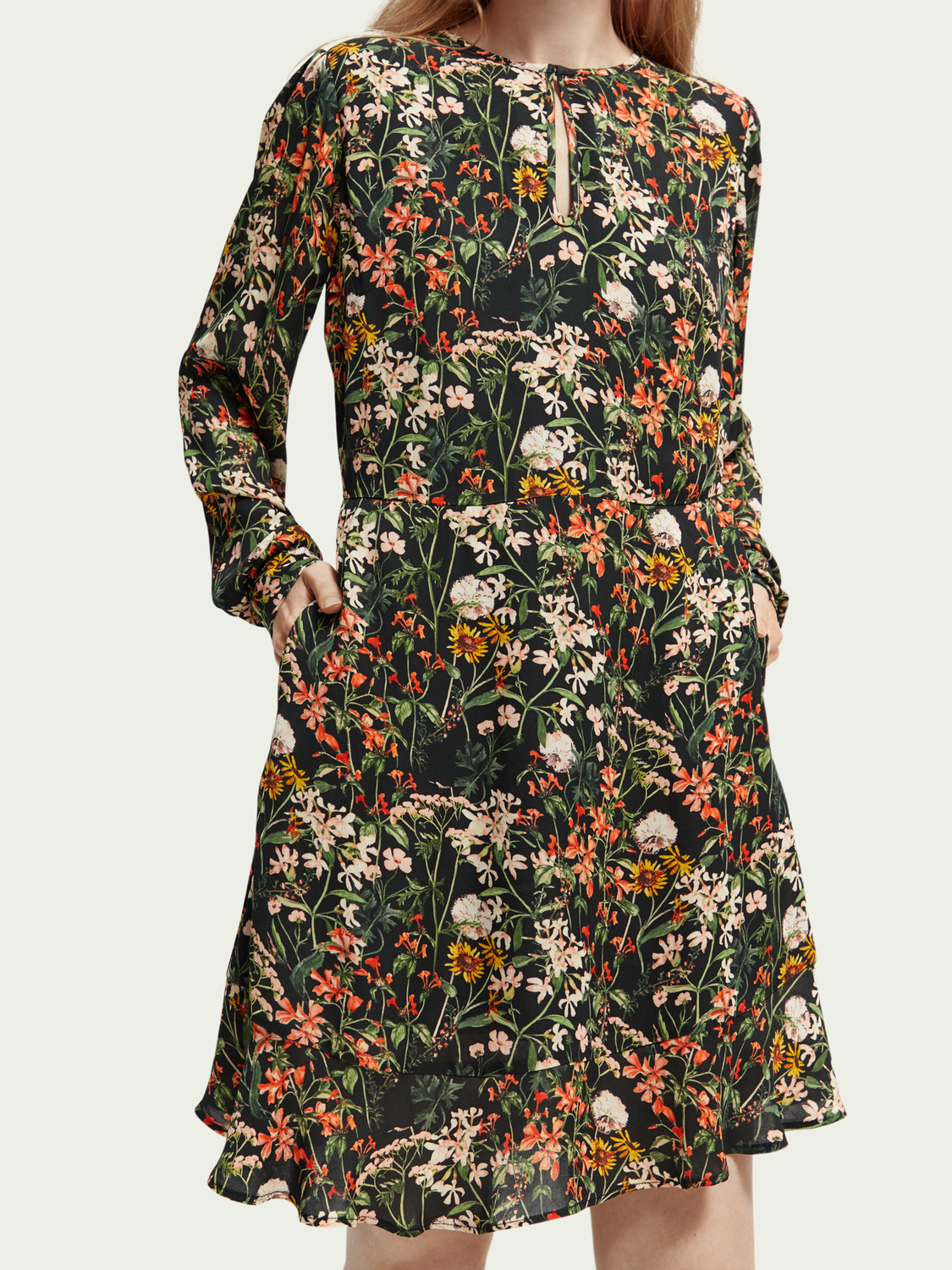 Printed Long-Sleeved Mini Dress | scotch & soda outlet