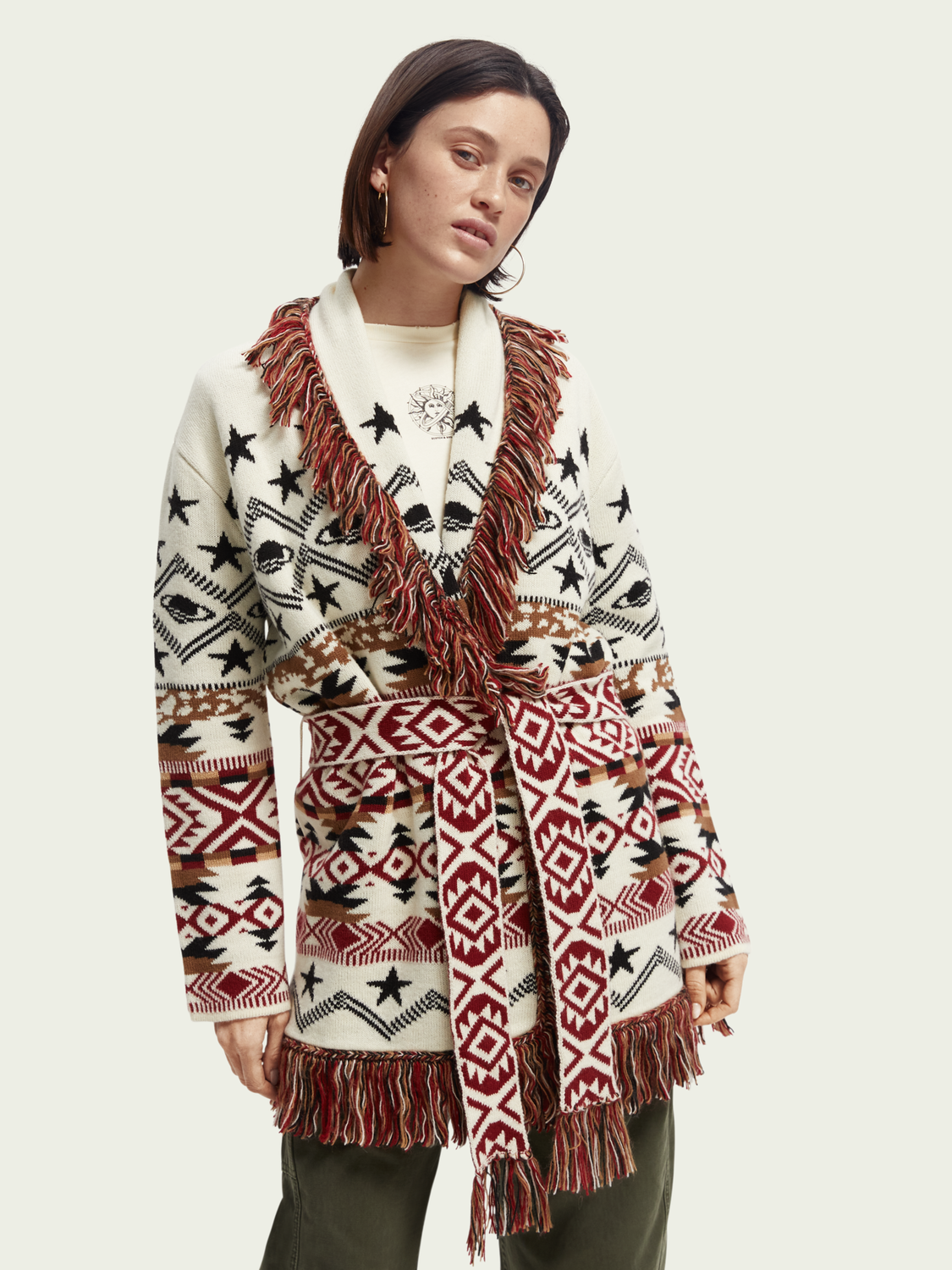 Jacquard Woven Fringed Cardigan | scotch & soda outlet