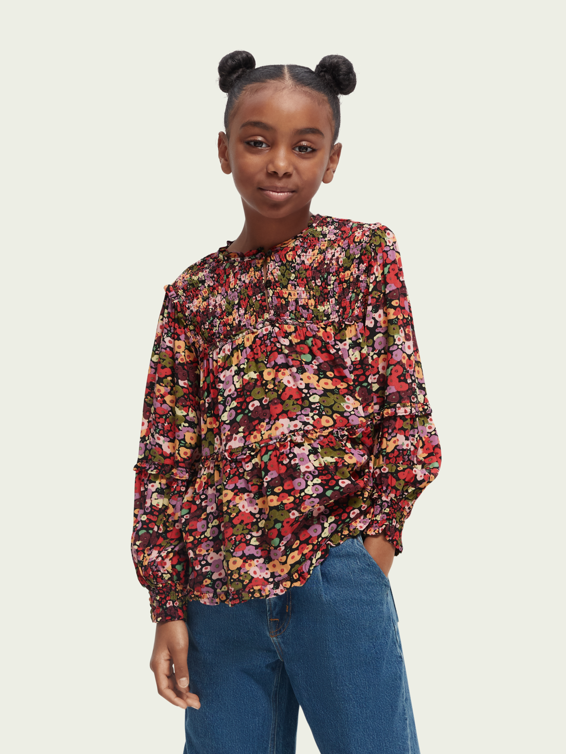 Printed Smock Detail Top