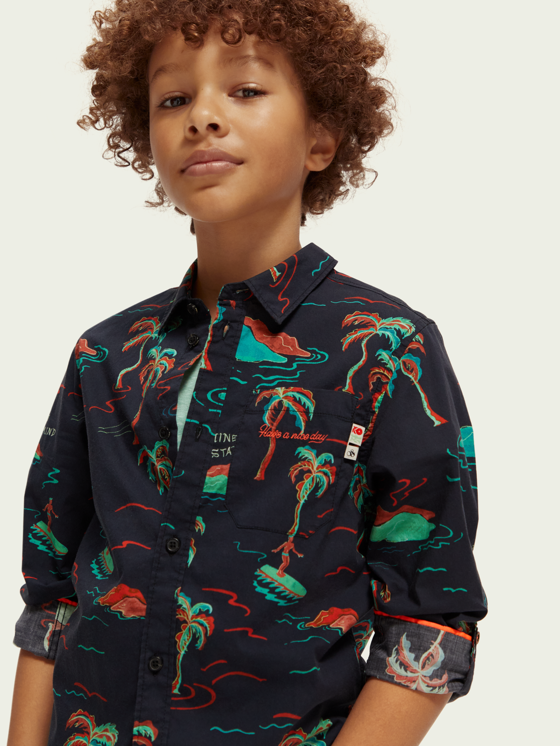 Printed Button-Down Shirt With Sleeve-Adjustment
