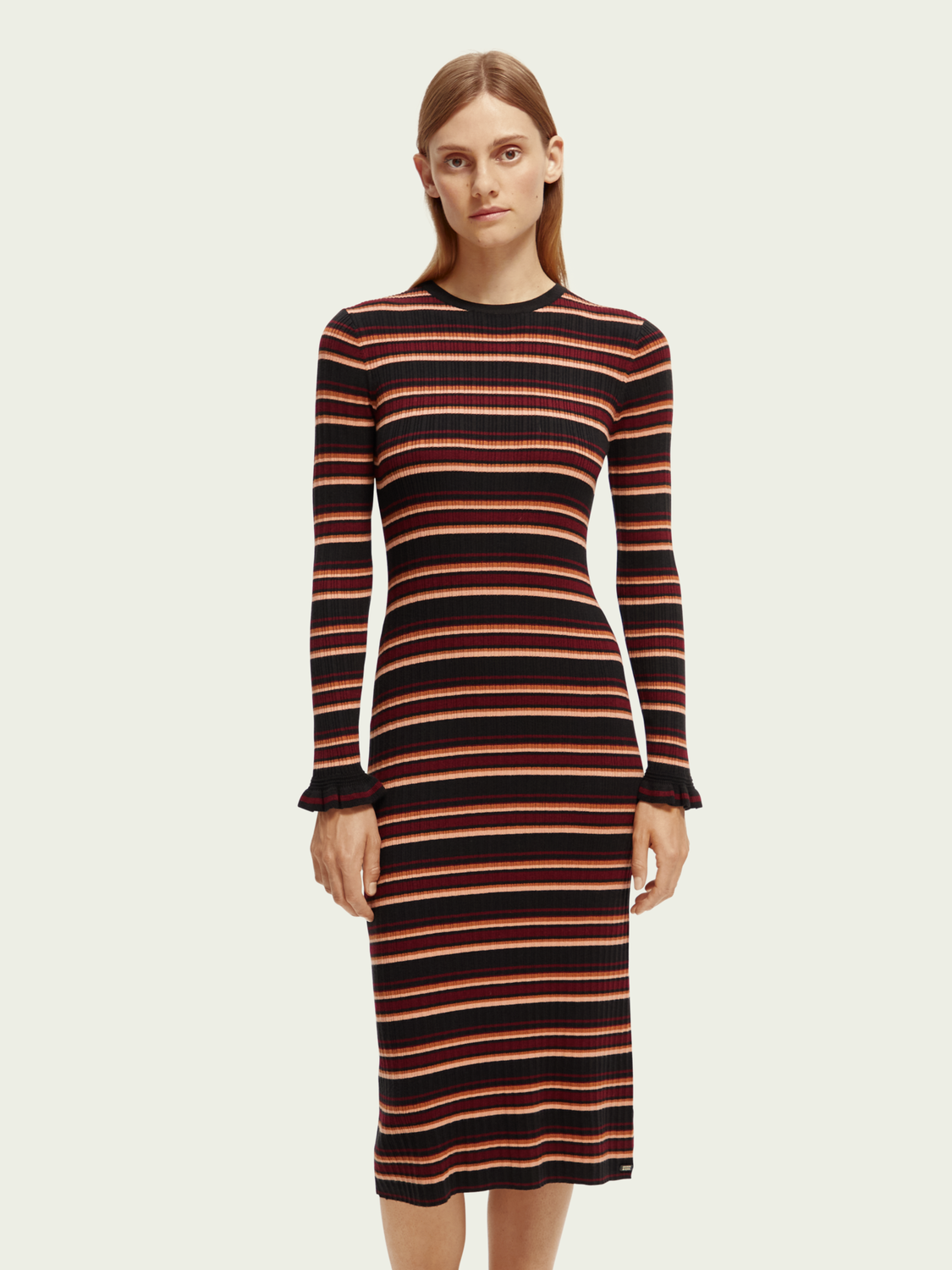 Fitted Striped Rib Knit Midi Dress | scotch & soda outlet