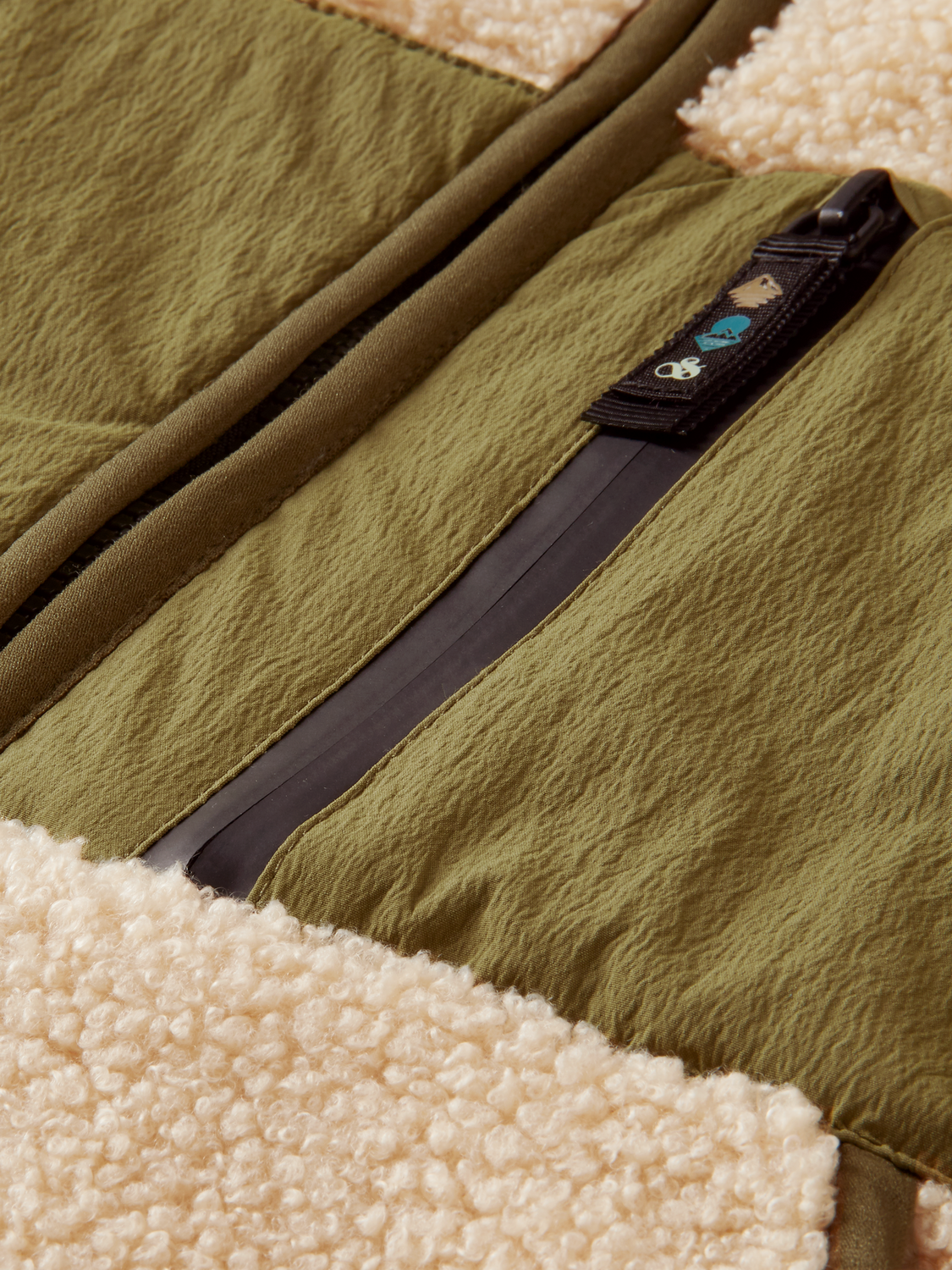 Contrast Panelled Zip-Through Teddy Jacket