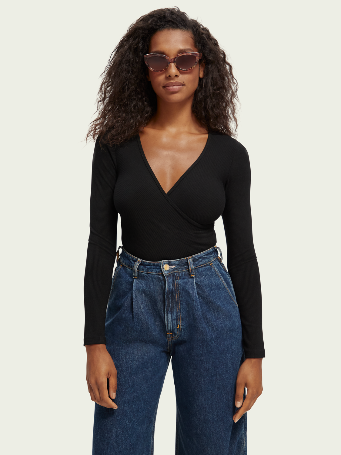Long-Sleeved Wrapped Knit Bodysuit | scotch & soda outlet