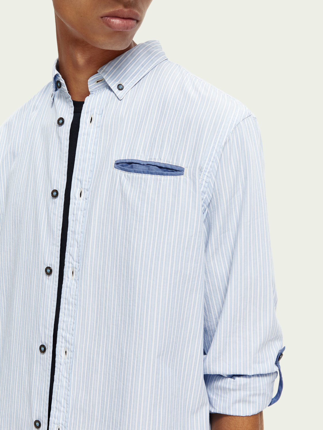 Regular Fit Pocketed Striped Shirt With Sleeve Adjustment | Scotch And Soda Outlet