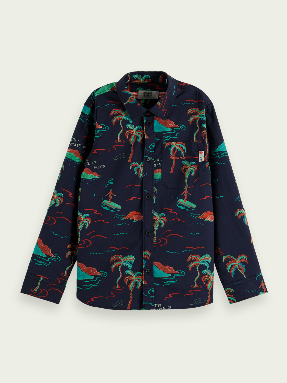 Printed Button-Down Shirt With Sleeve-Adjustment
