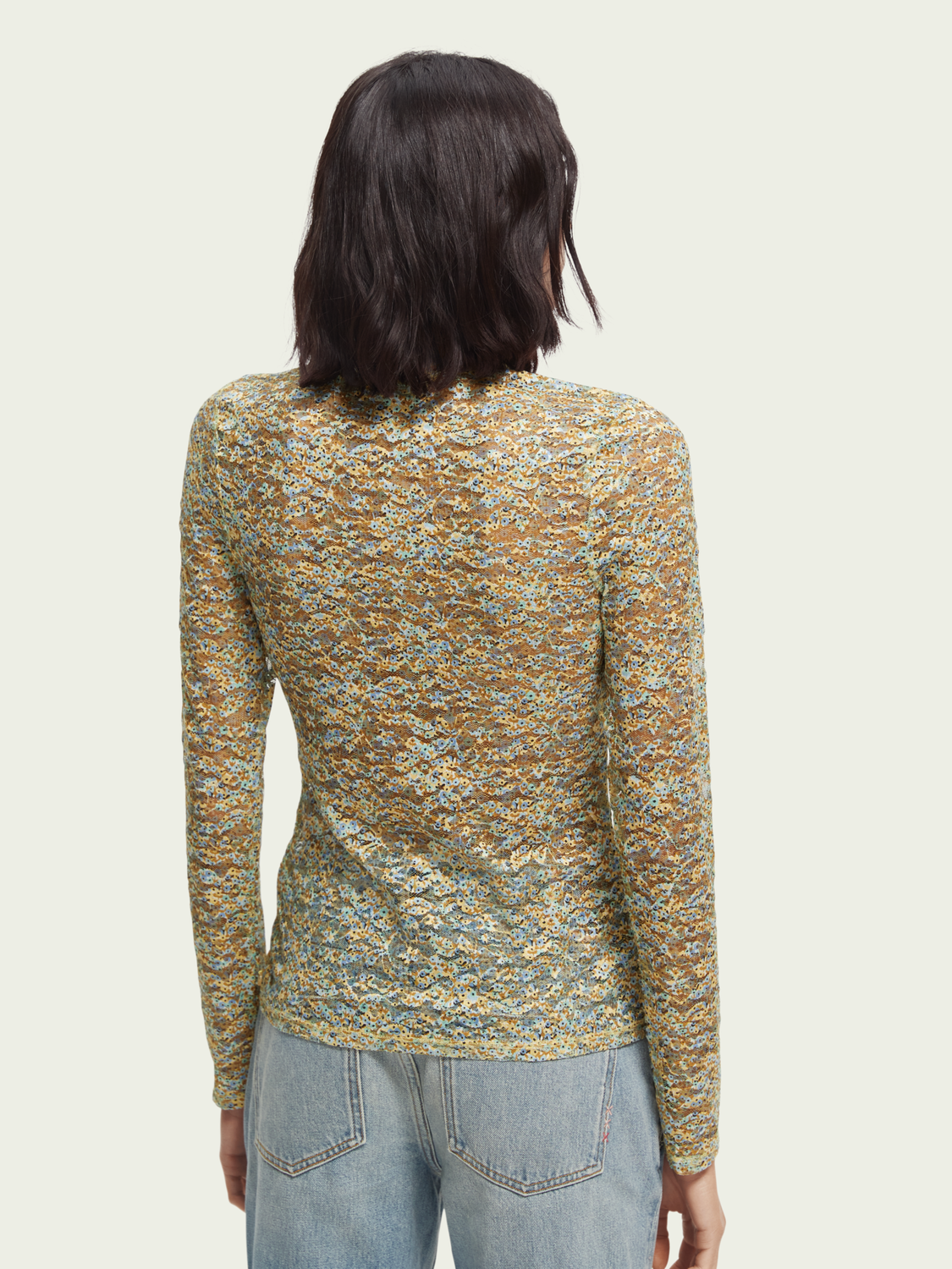 Printed Slim-Fit Sheer Lace Top | scotch & soda outlet