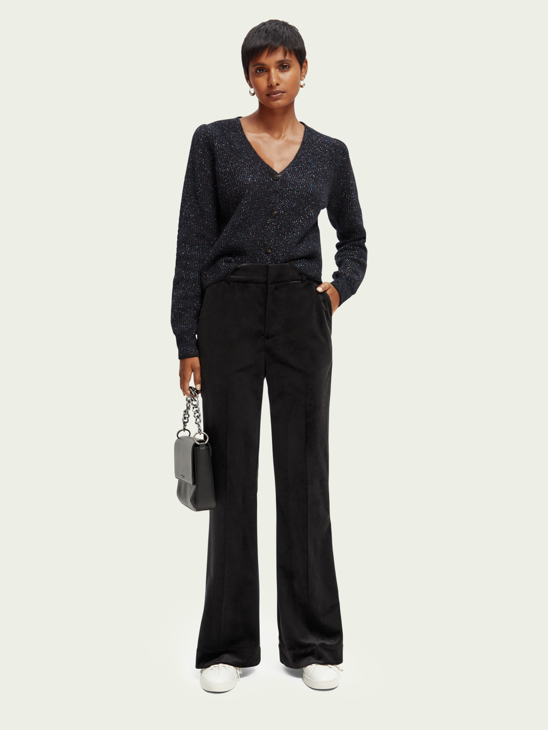 Velvet High-Rise Flared Trousers | scotch & soda outlet