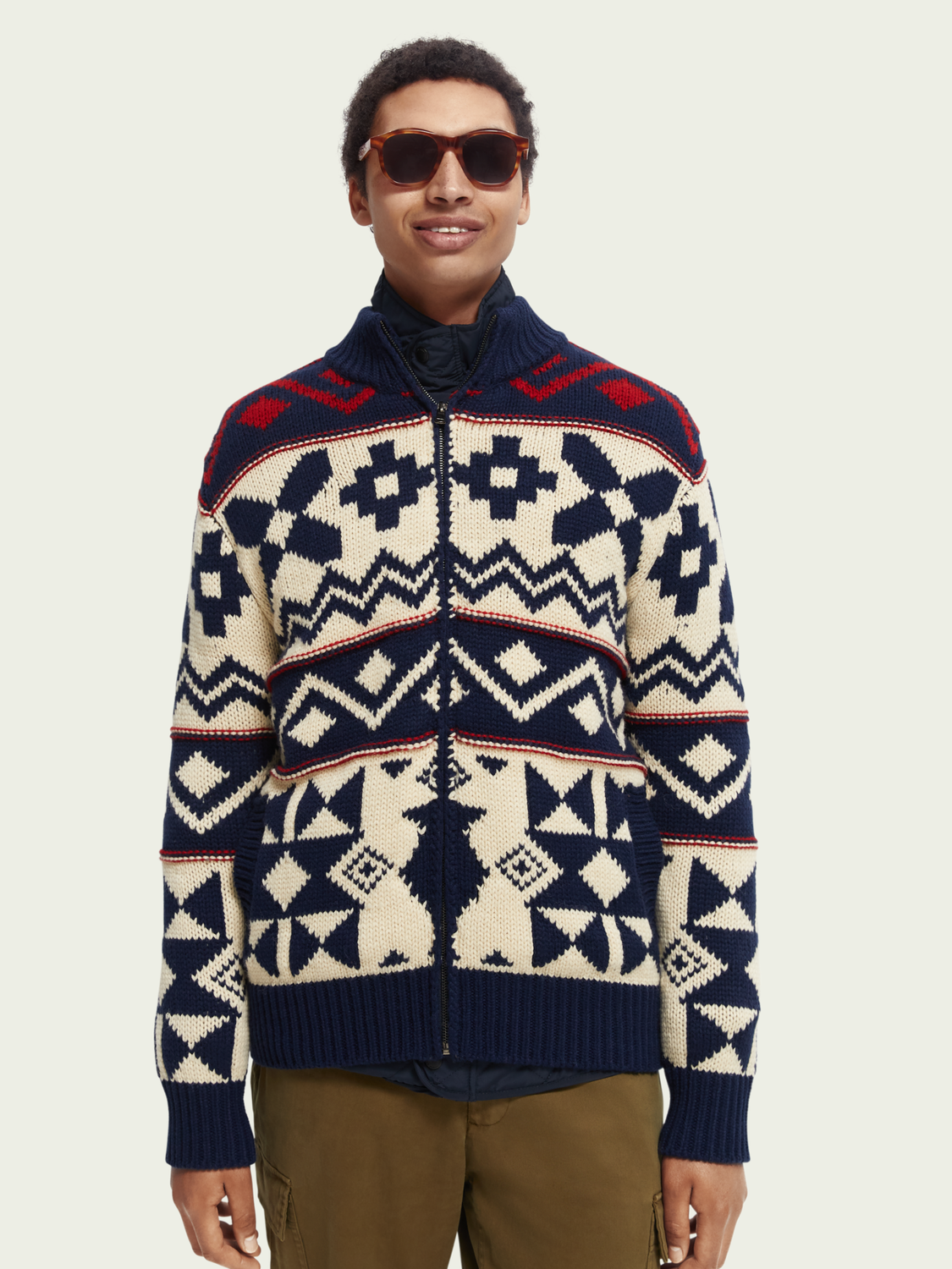 Chunky Wool-Blend Zip Cardigan With Detachable Inner Jacket | Scotch And Soda Outlet