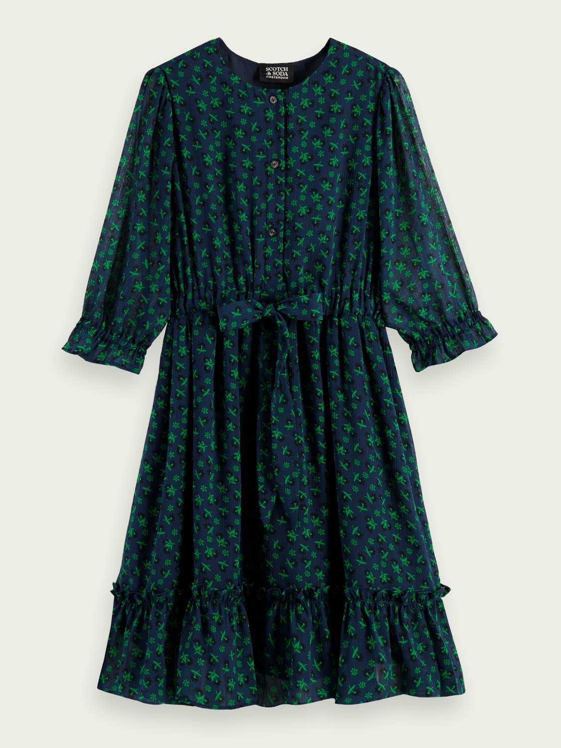 Printed Midi-Length 3/4-Length Dress