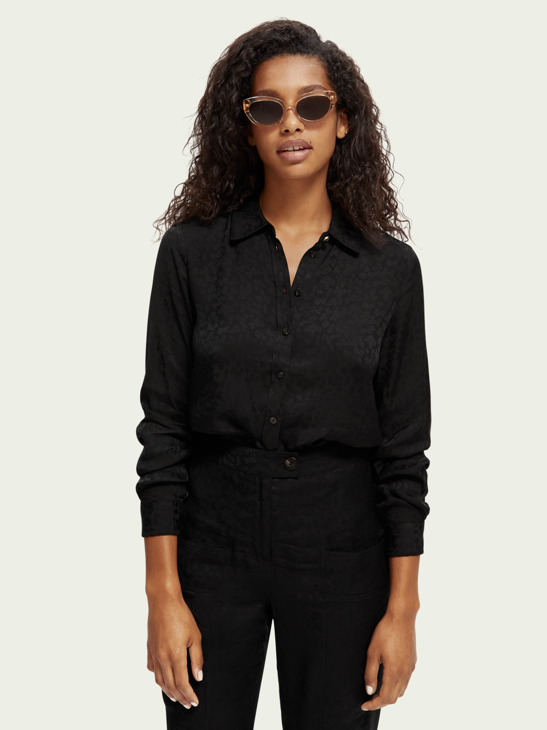 Long-Sleeve Jacquard Shirt With Embroidered Trimming | scotch & soda outlet