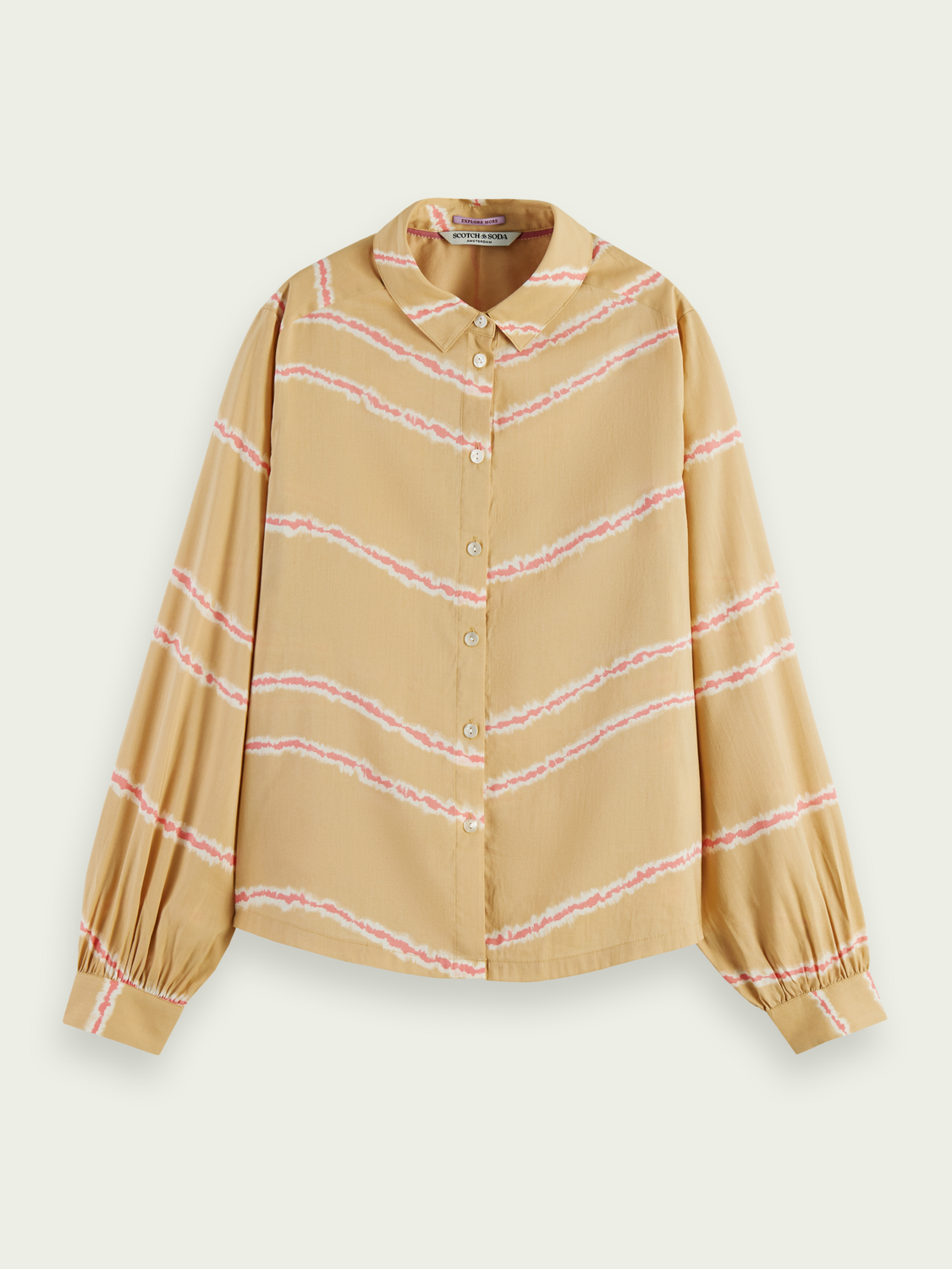 Printed Balloon-Sleeve Shirt