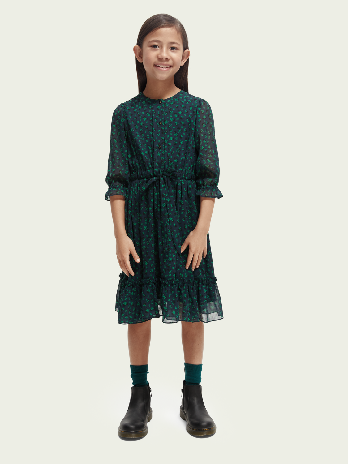 Printed Midi-Length 3/4-Length Dress