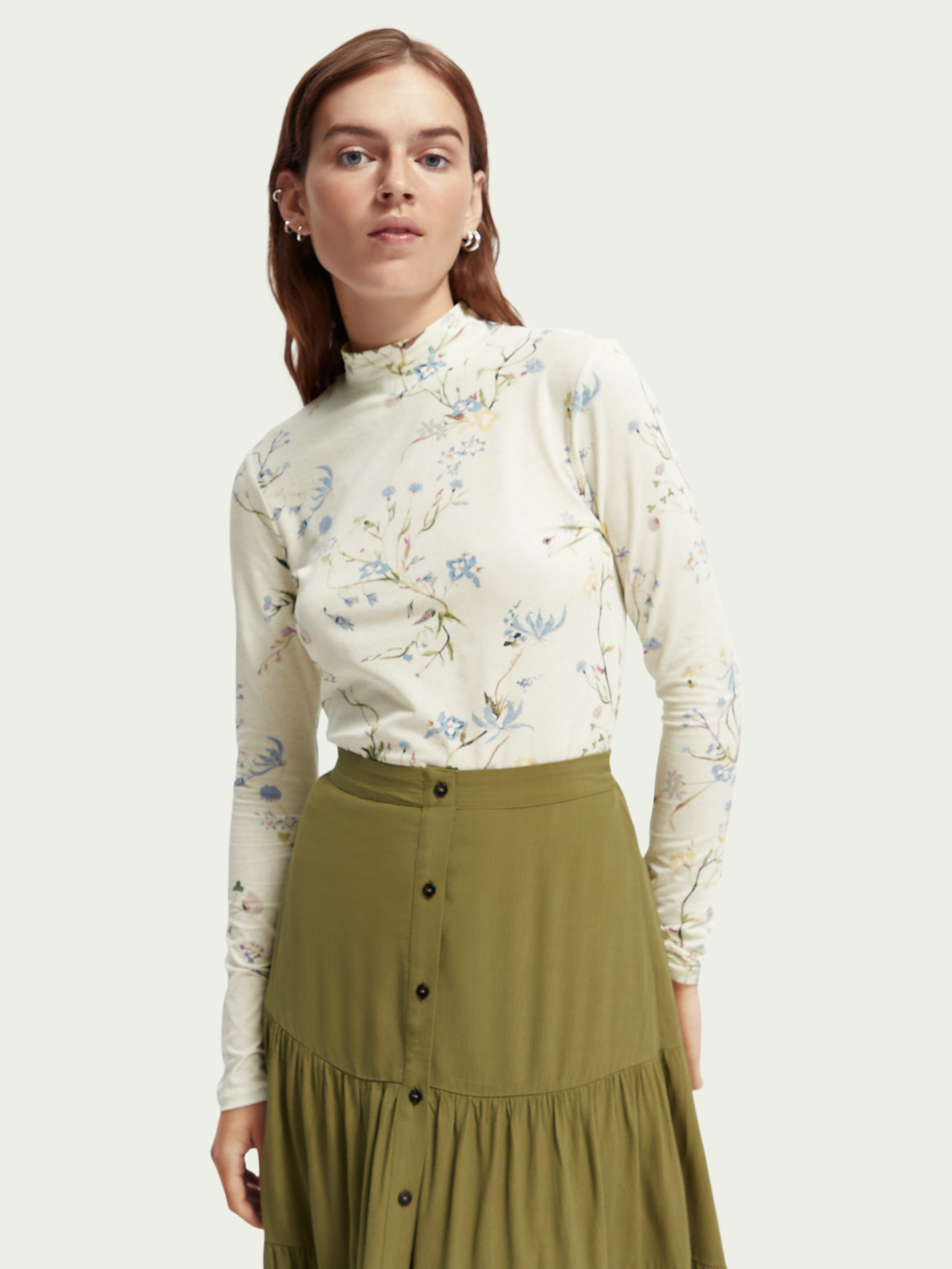 Mock Neck Printed Long-Sleeve Shirt | scotch & soda outlet