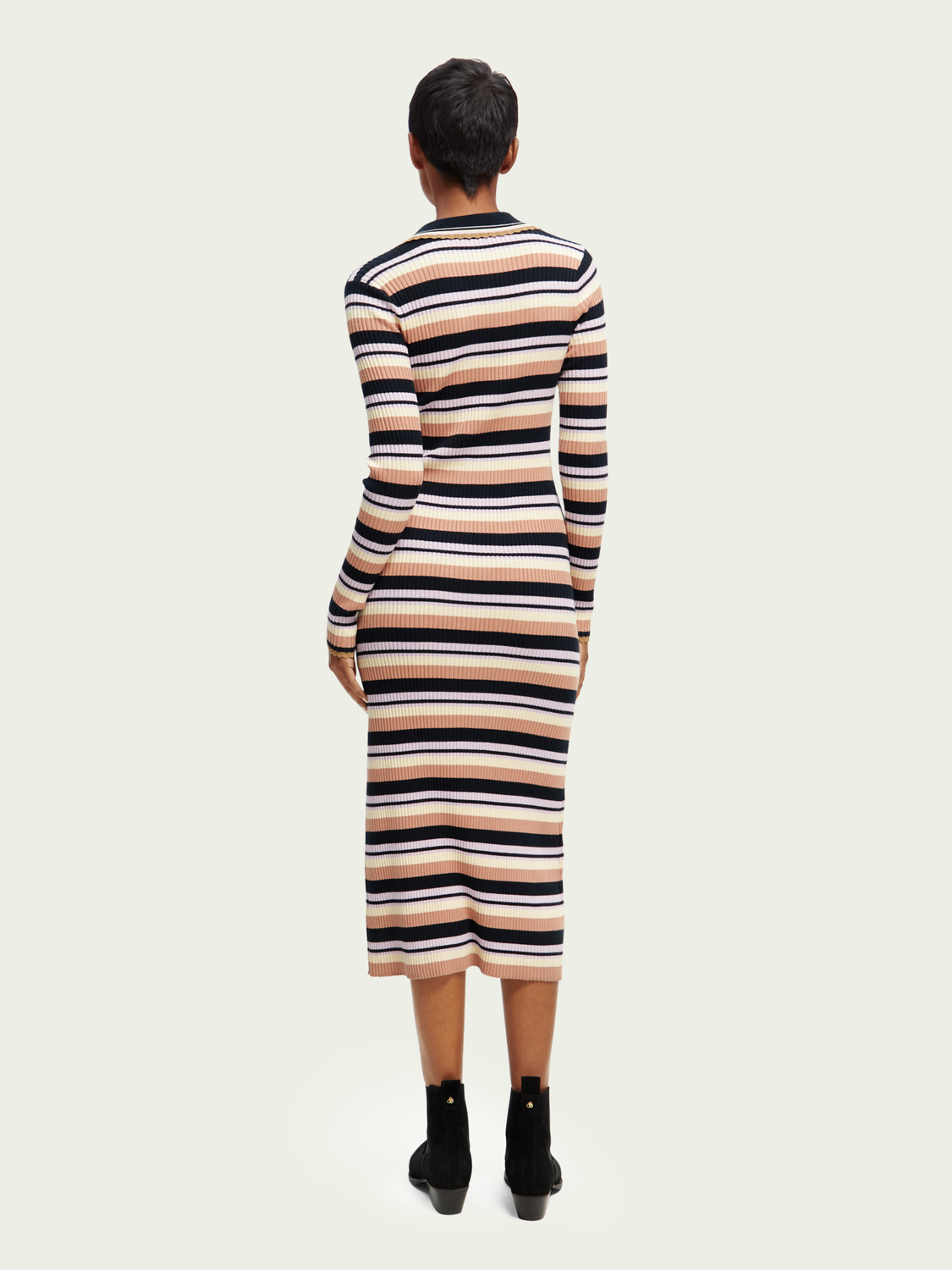 Long-Sleeved Rib Knitted Polo Midi Dress | scotch & soda outlet