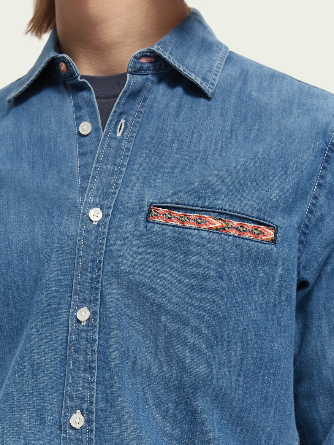 Chambray Shirt With Ikat Detailing | Scotch And Soda Outlet