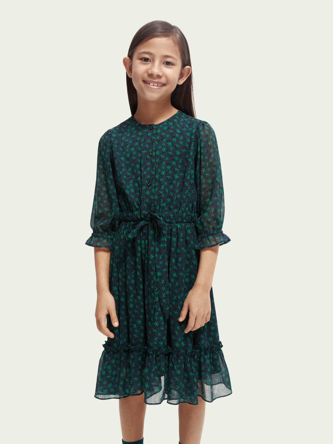 Printed Midi-Length 3/4-Length Dress