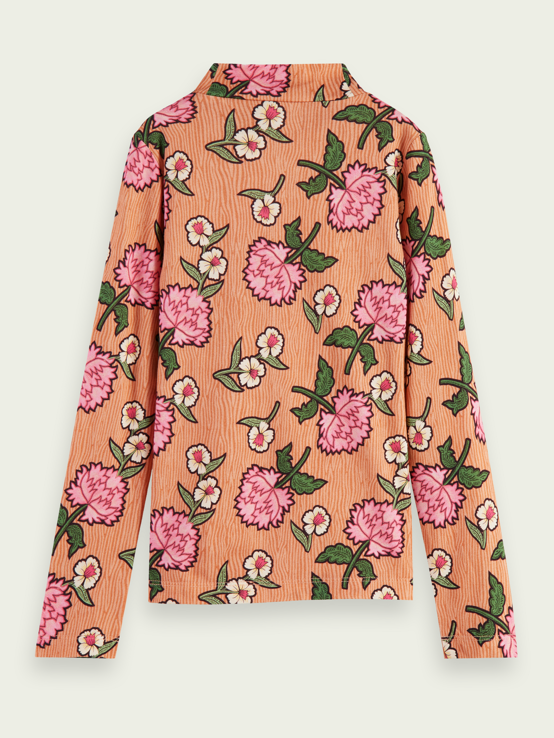 Printed Organic Long-Sleeved Fitted Turtleneck T-Shirt