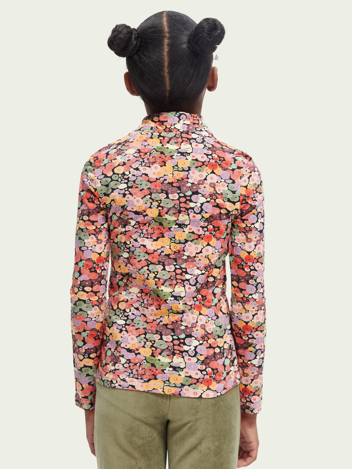 Printed Long-Sleeved Fitted Turtleneck T-Shirt