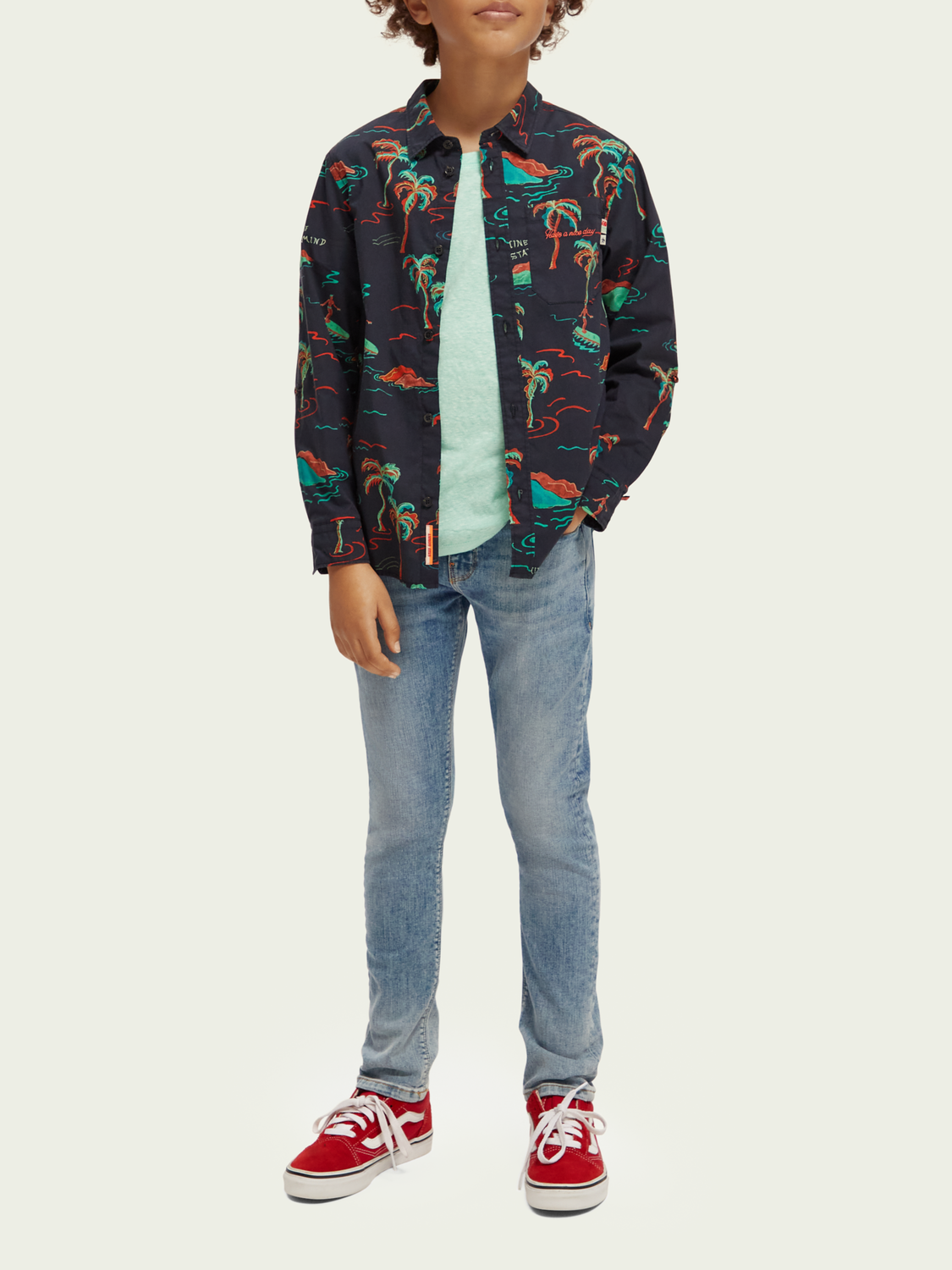 Printed Button-Down Shirt With Sleeve-Adjustment