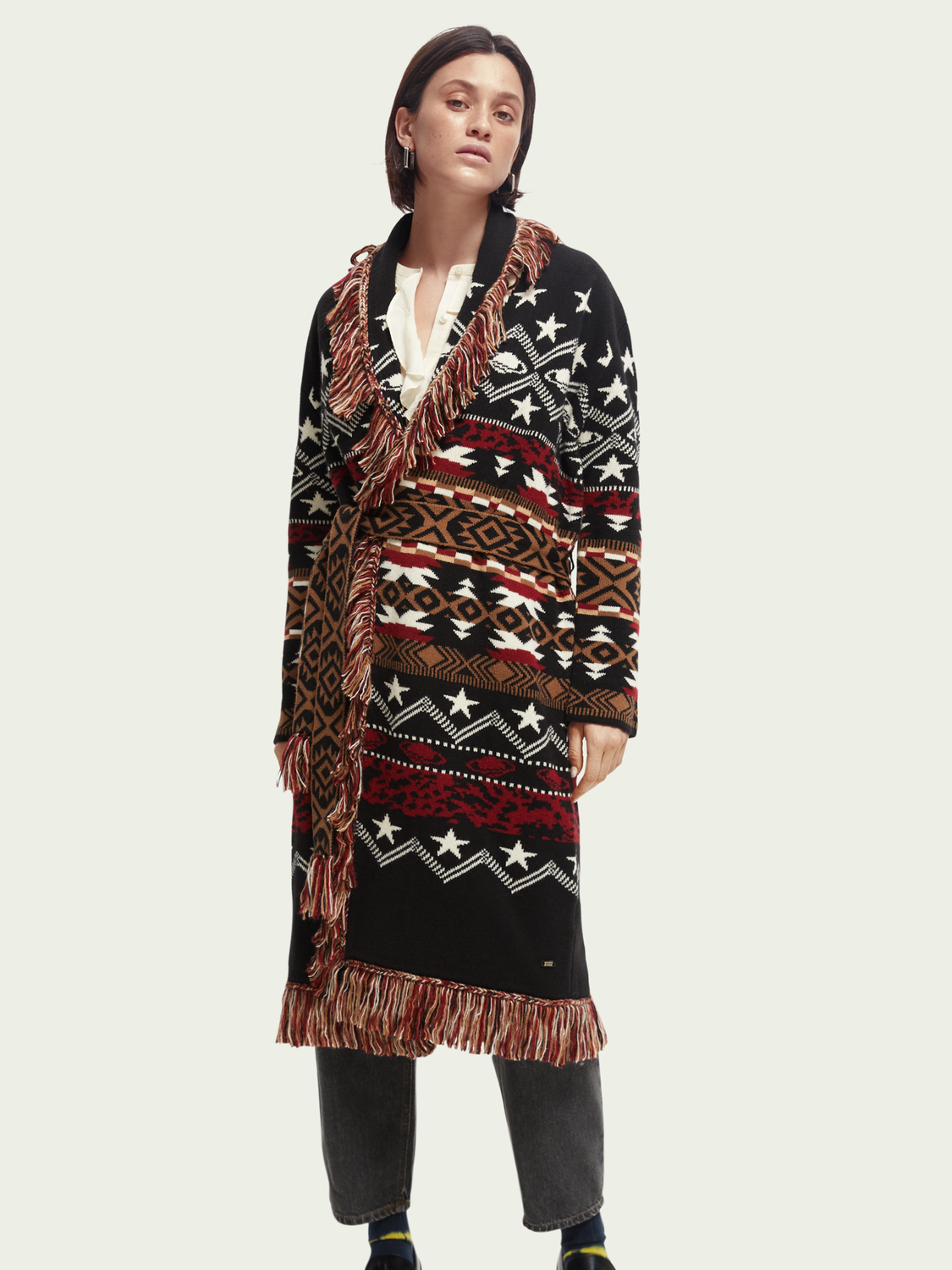 Jacquard Woven Fringed Cardigan | scotch & soda outlet