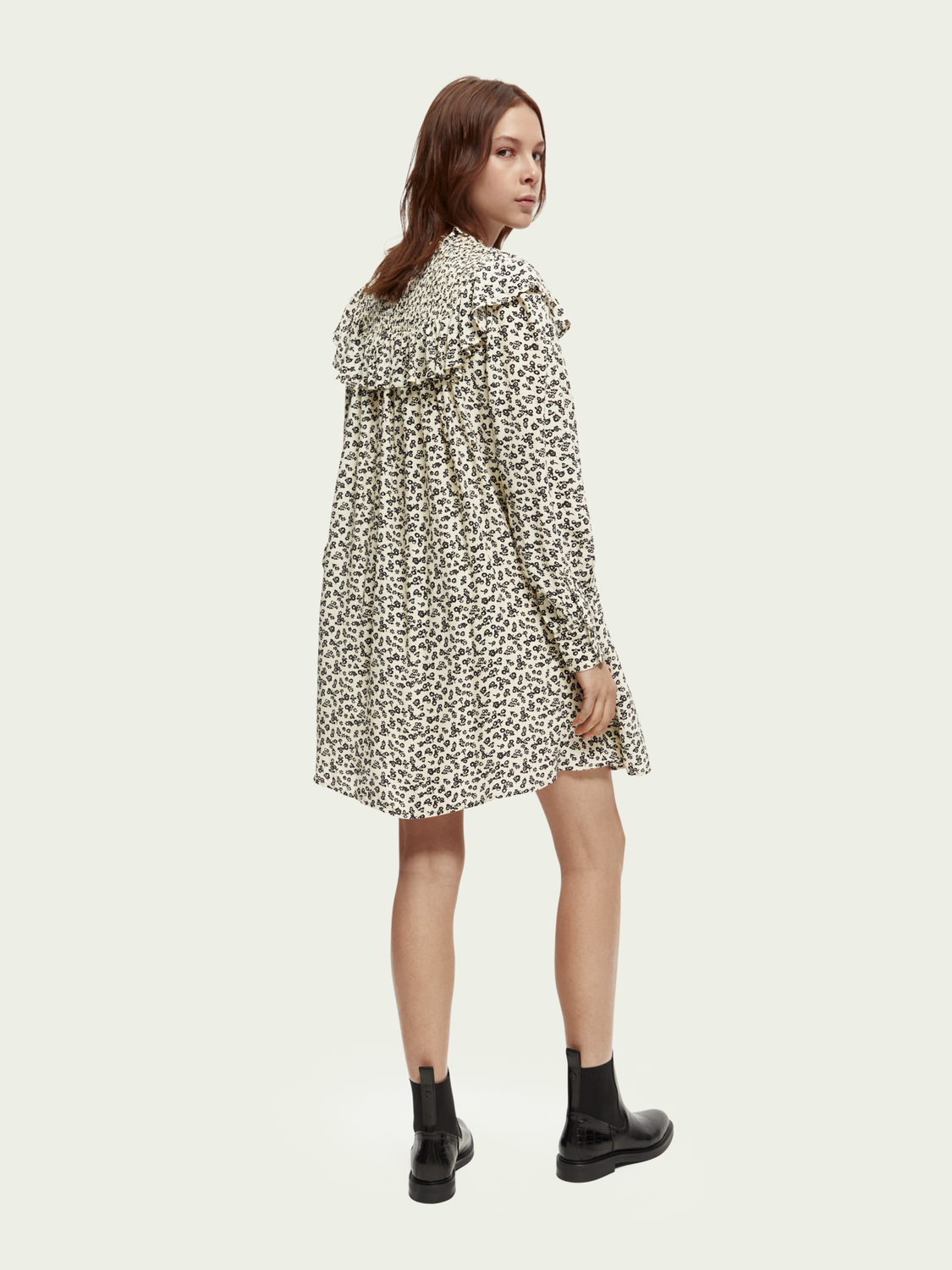 Frilled Long Sleeved Dress With Smocked Collar | scotch & soda outlet