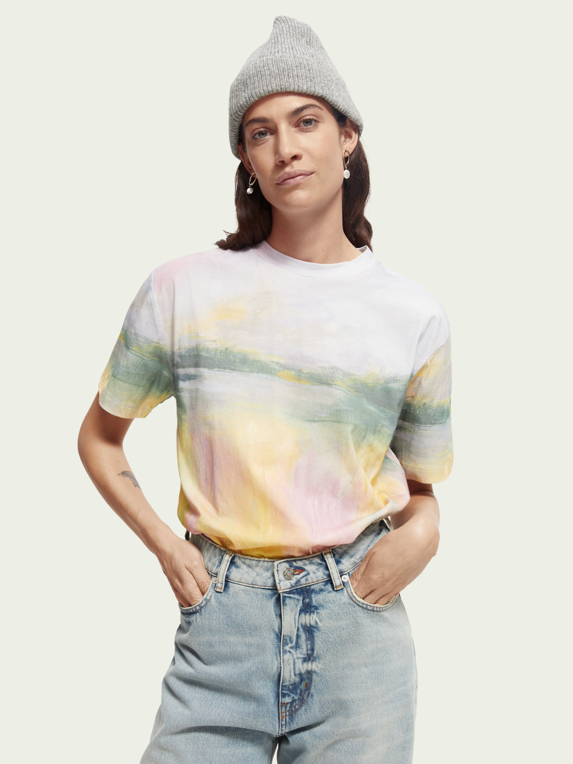 Loose Fit Organic Cotton Watercolour T-Shirt | scotch & soda outlet