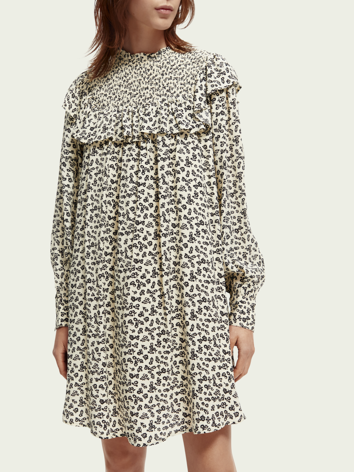 Frilled Long Sleeved Dress With Smocked Collar | scotch & soda outlet