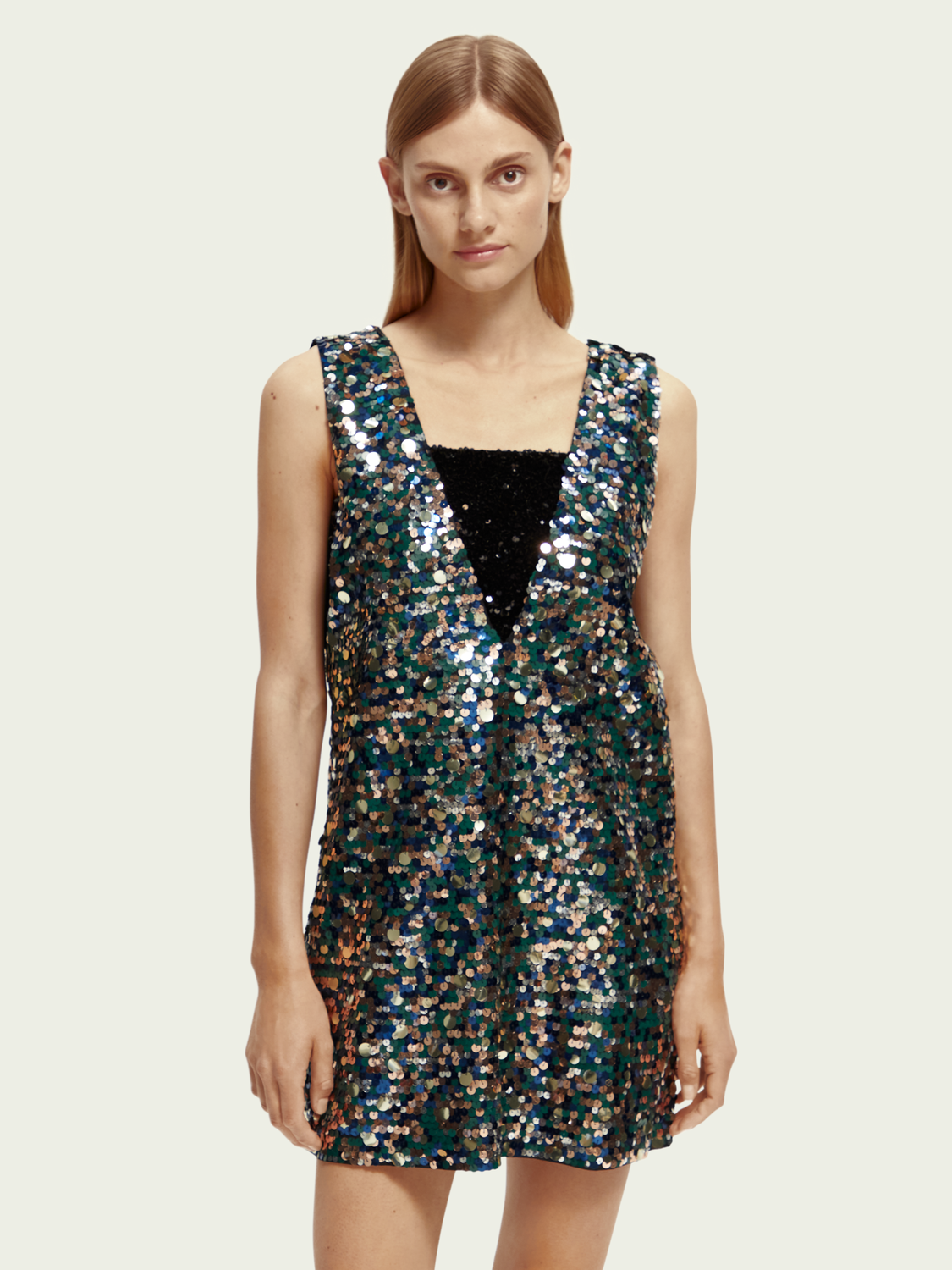 Sequin V-Neck Removable Bandeau Mini Dress | scotch & soda outlet