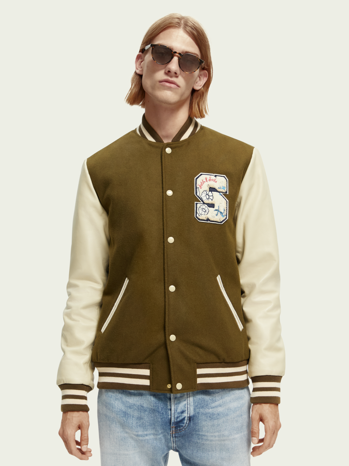 Wool-Blended Leather-Sleeved Varsity Jacket | Scotch And Soda Outlet