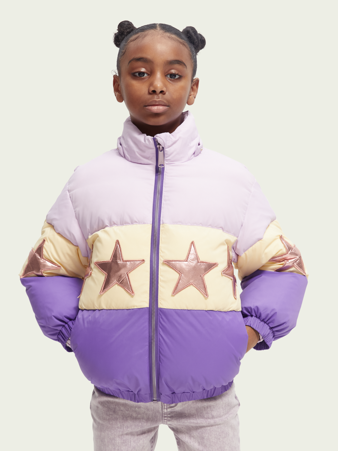 Colour-Blocked Star Puffer Jacket