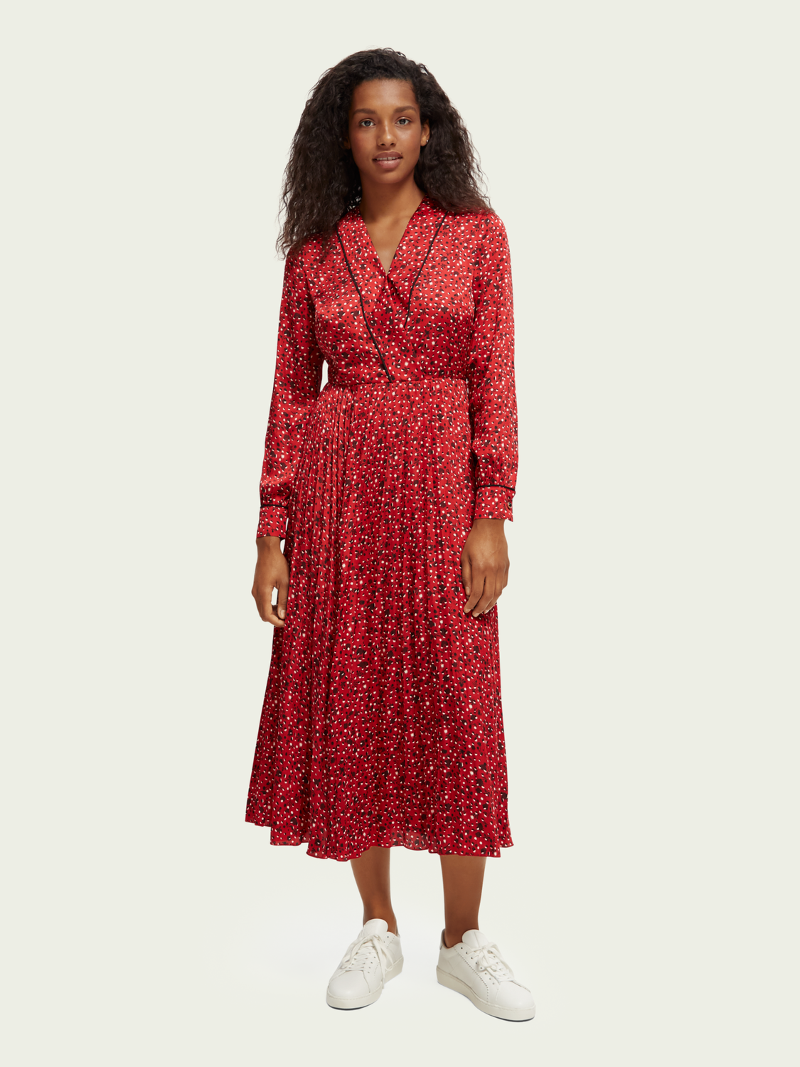 Long-Sleeved Pleated Midi Dress | scotch & soda outlet