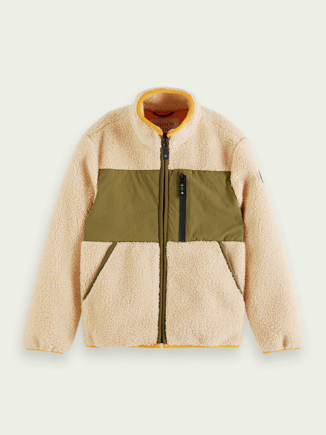 Contrast Panelled Zip-Through Teddy Jacket