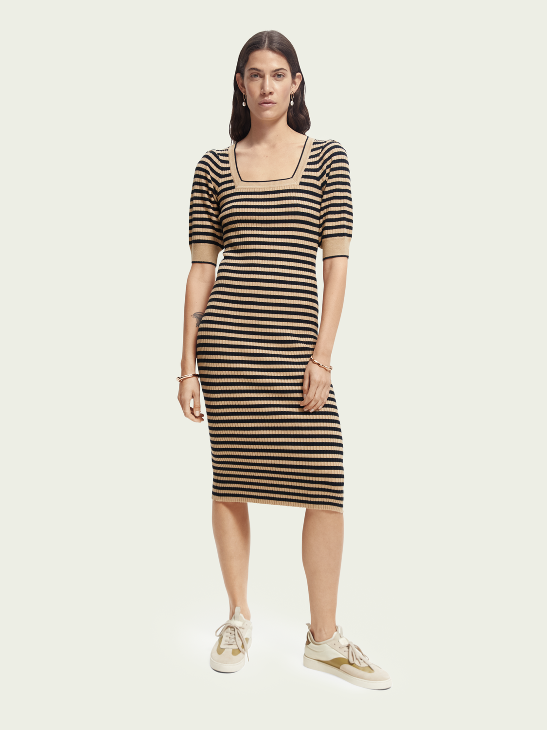 Short-Sleeved Rib Knit Dress | scotch & soda outlet