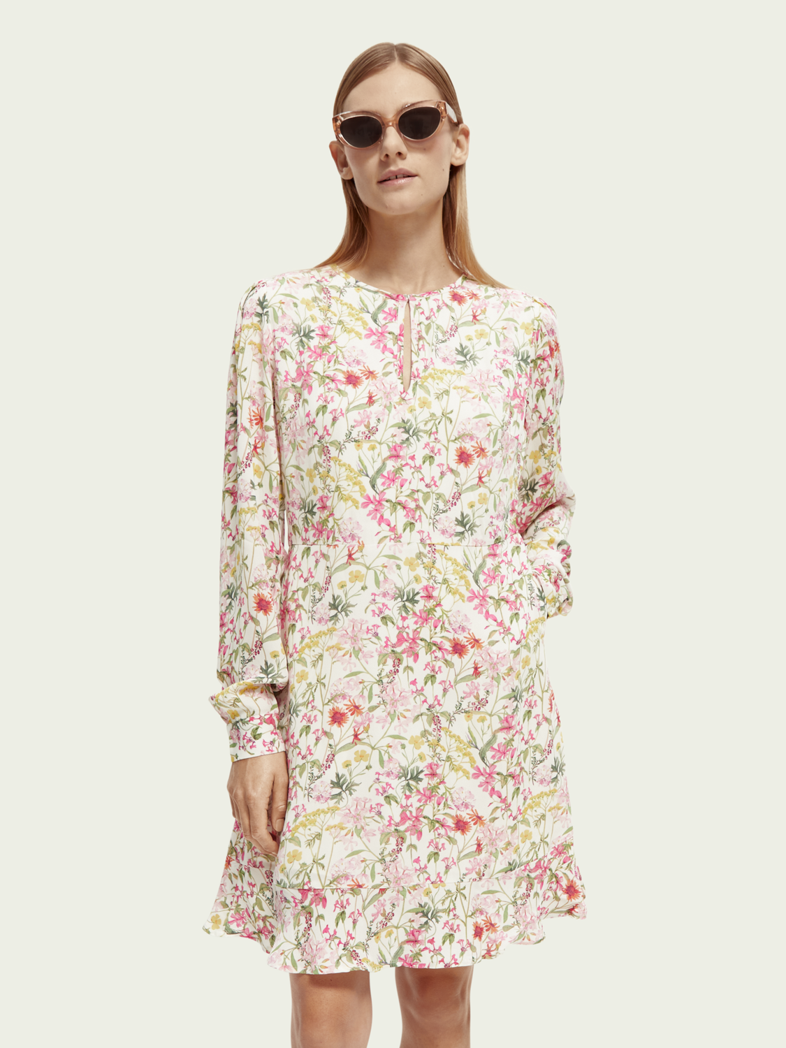 Printed Long-Sleeved Mini Dress | scotch & soda outlet