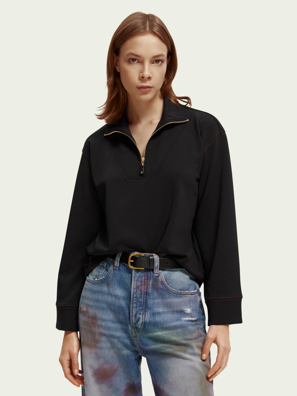 Half-Zip Trumpet-Sleeved Sweatshirt | scotch & soda outlet