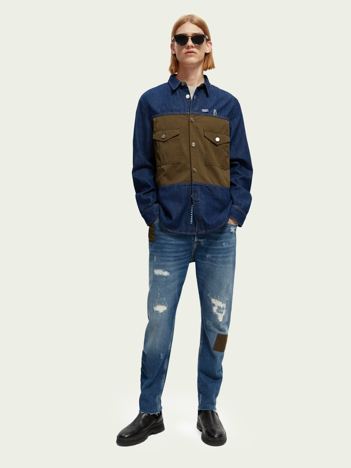 Denim Overshirt With Contrast Panelling | Scotch And Soda Outlet