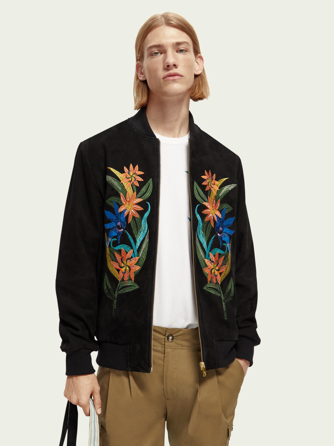 Embroidered Suede Bomber Jacket | Scotch And Soda Outlet