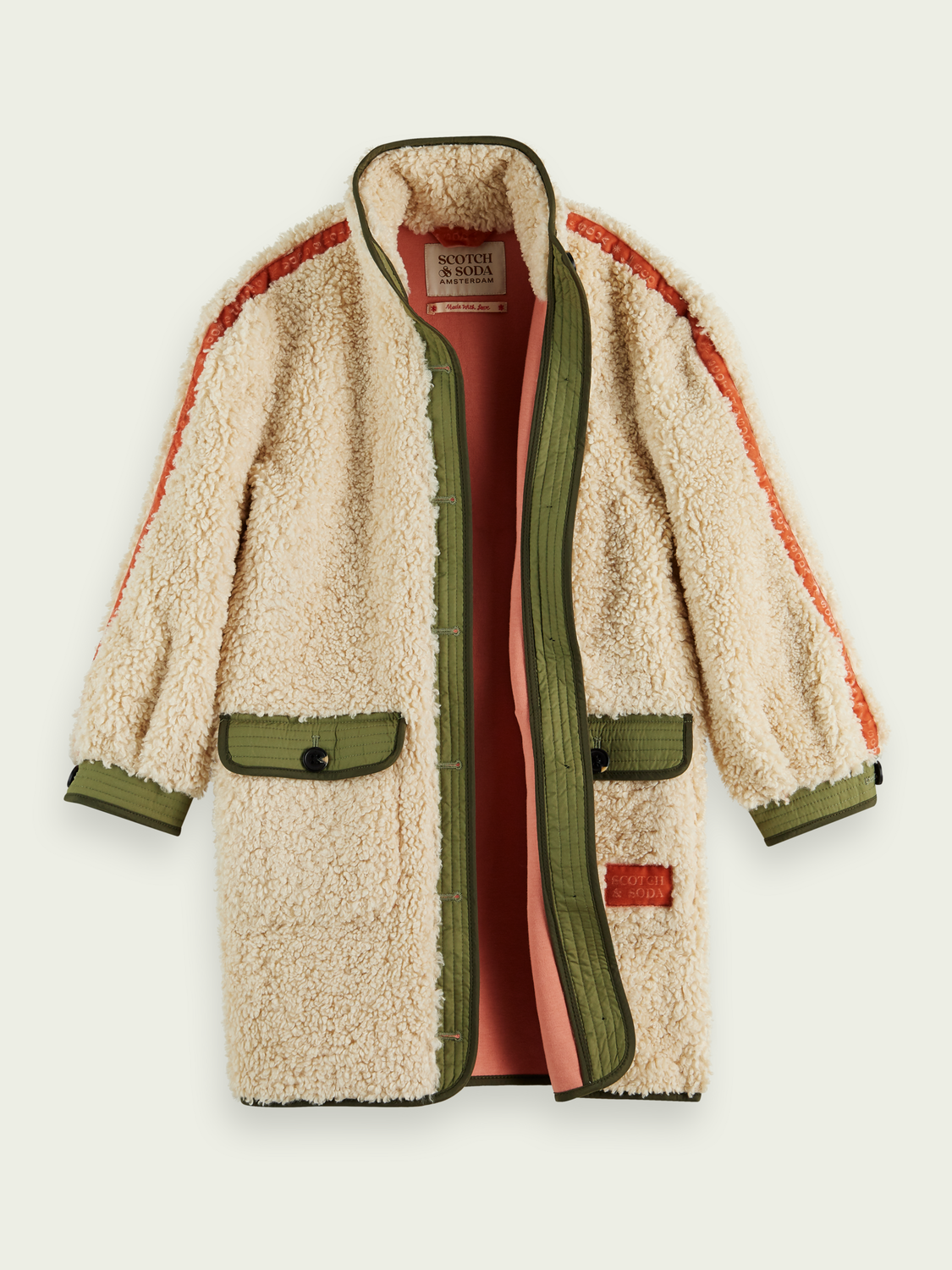 Long-Length Colour-Blocked Teddy Jacket