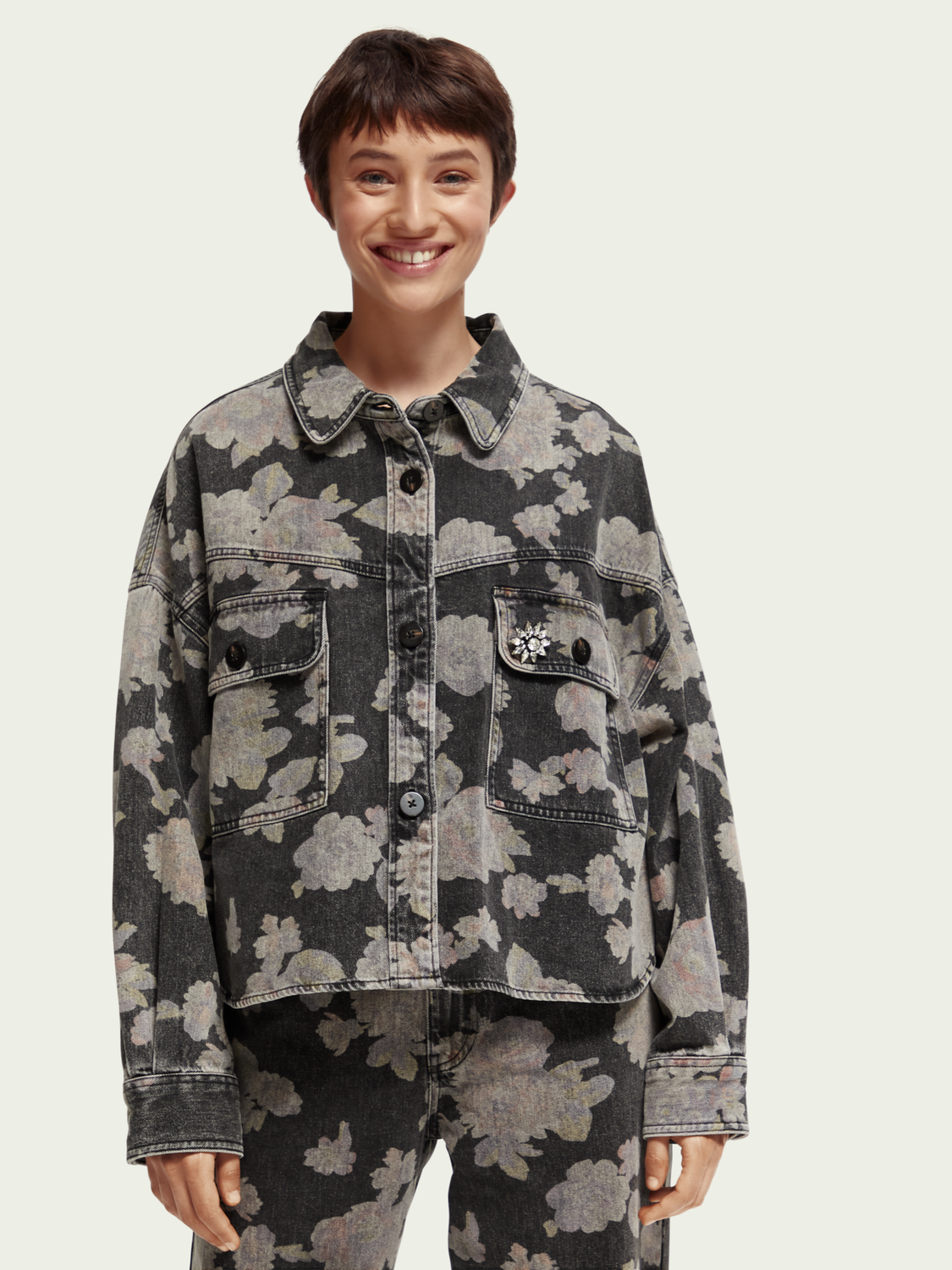Allover Printed Floral Denim Overshirt | scotch & soda outlet