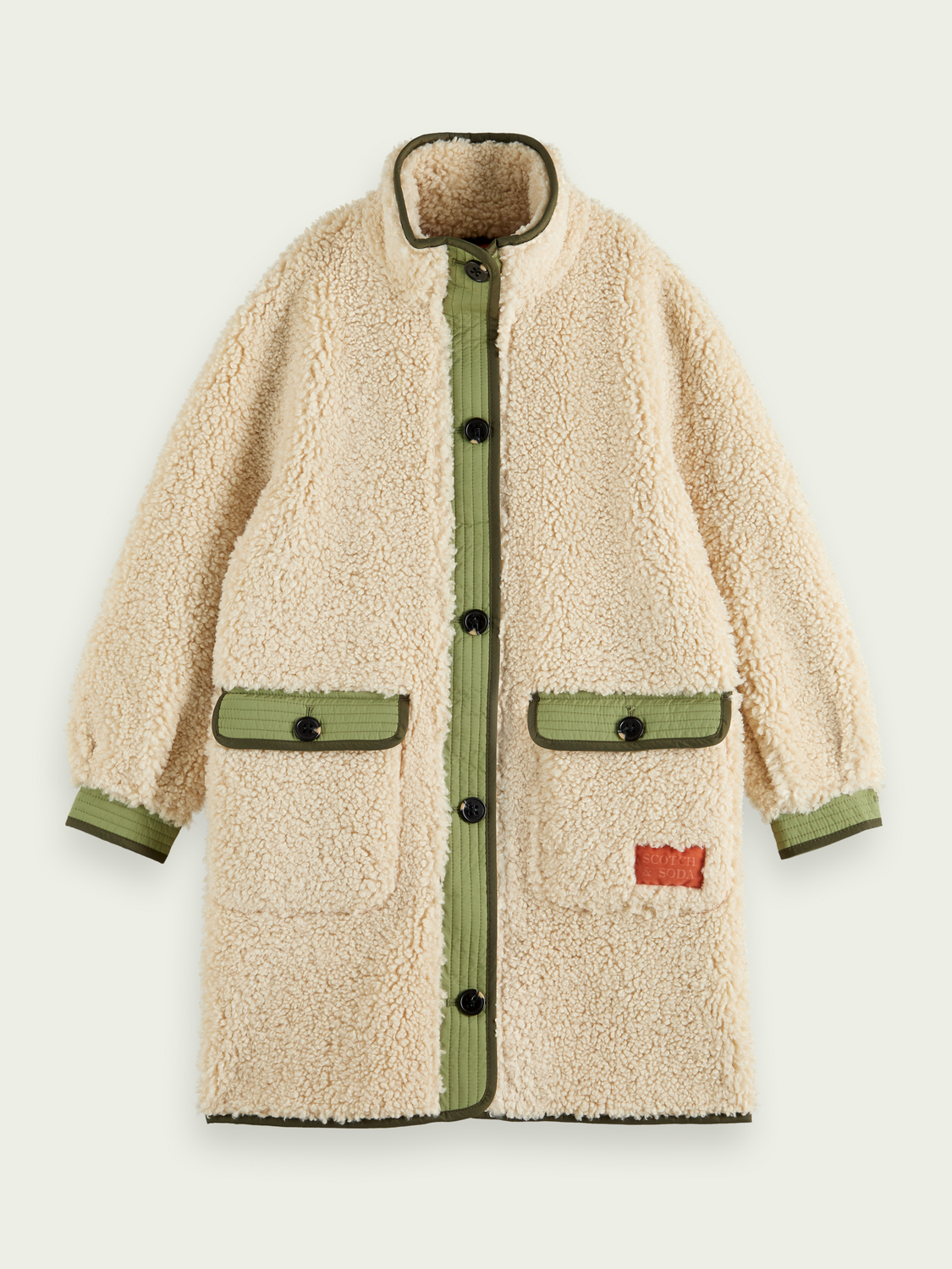 Long-Length Colour-Blocked Teddy Jacket