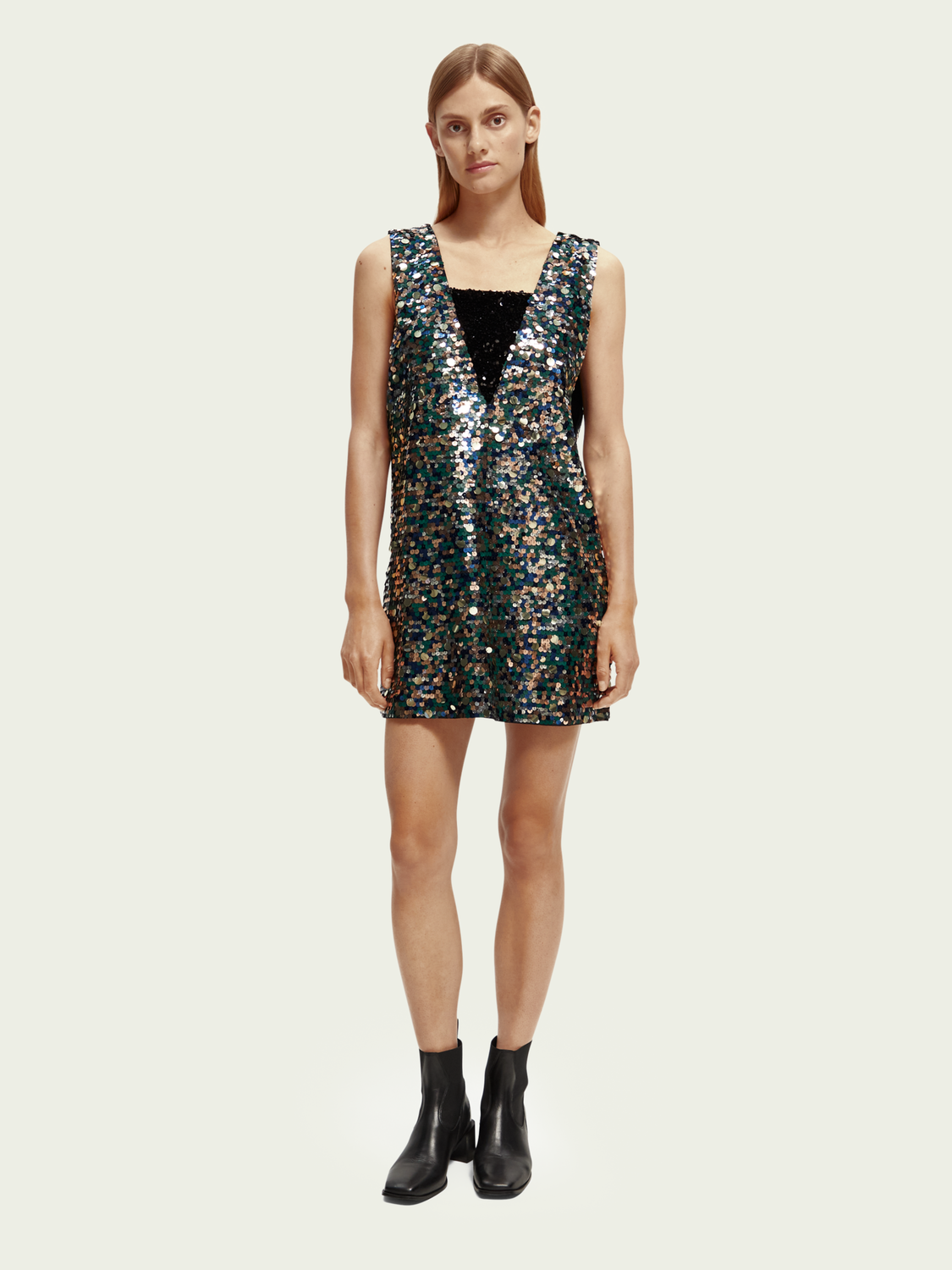 Sequin V-Neck Removable Bandeau Mini Dress | scotch & soda outlet