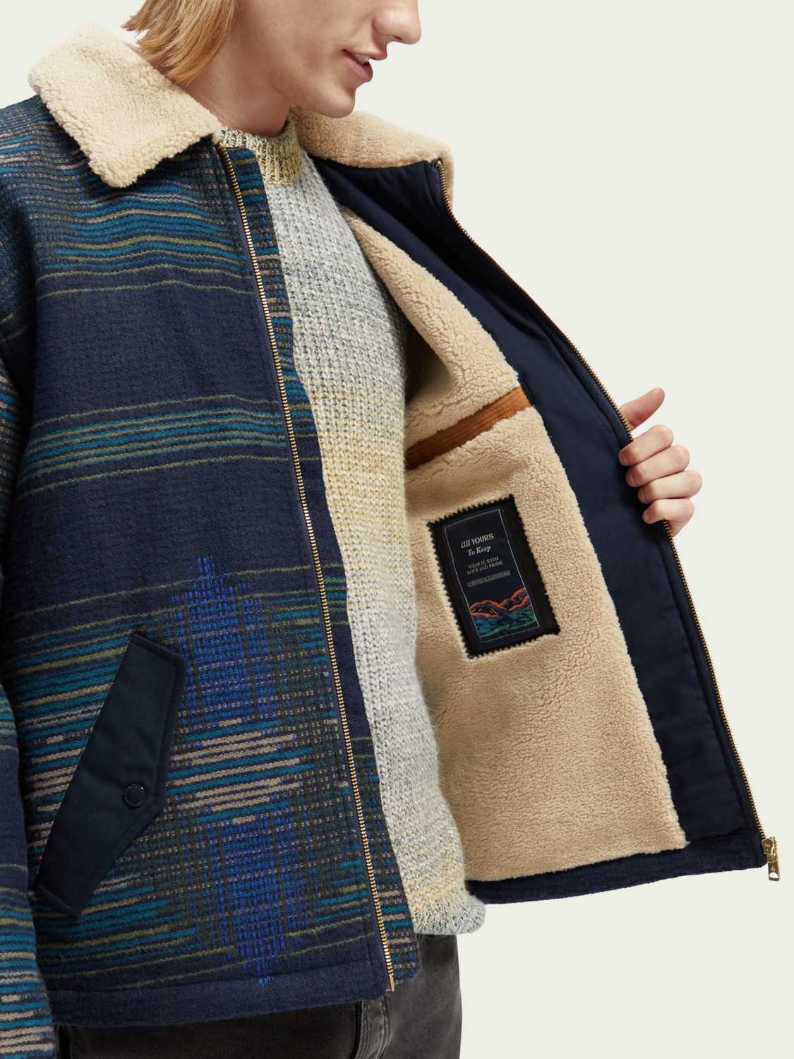 Teddy-Lined Jacquard Bomber Jacket | Scotch And Soda Outlet