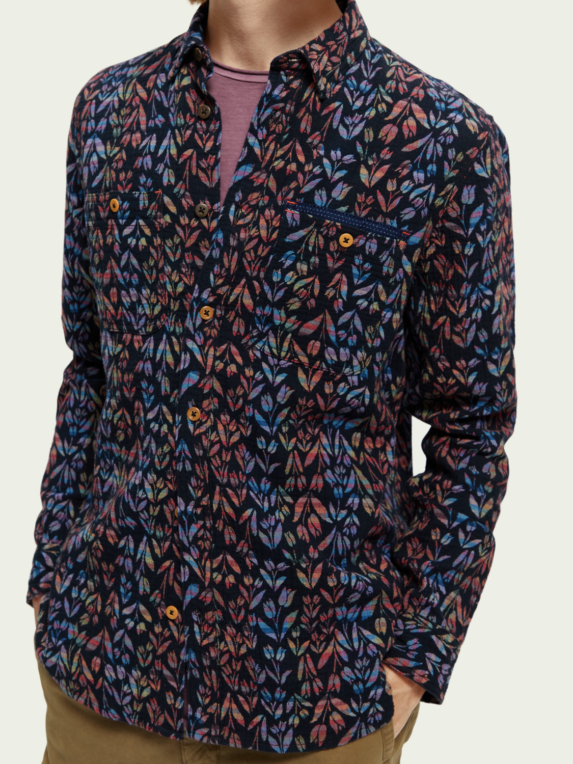 Yarn-Dyed Bonded Shirt With Sleeve Adjustment | Scotch And Soda Outlet