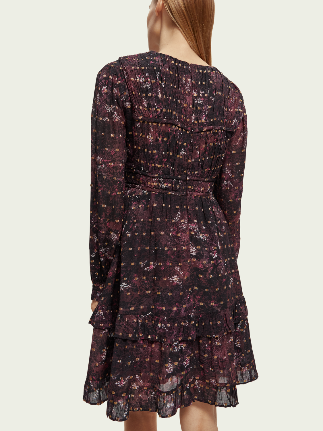 Ruffled Long Sleeved Jacquard Mini Dress | scotch & soda outlet