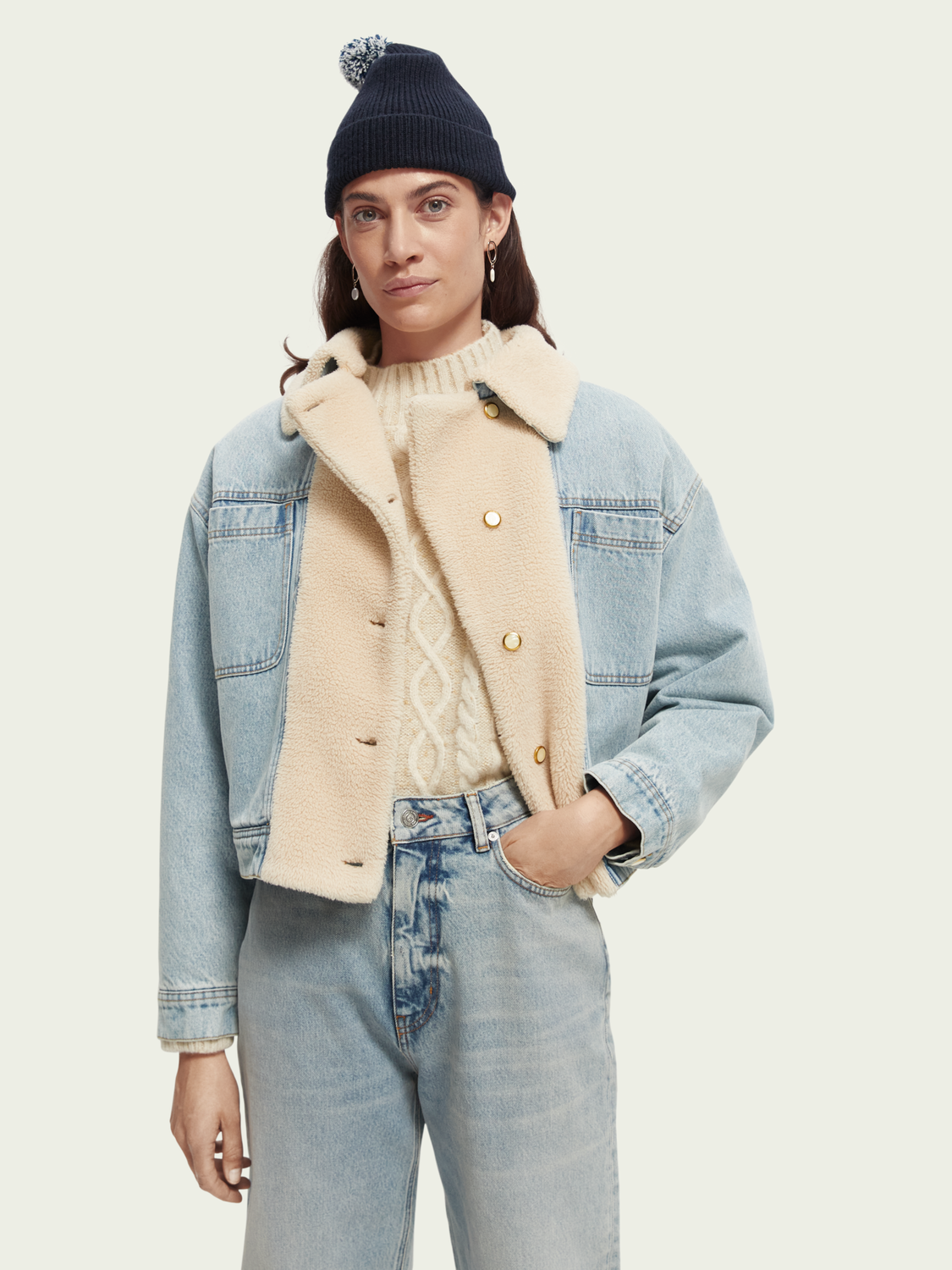 Teddy-Lined Denim Trucker Jacket | scotch & soda outlet