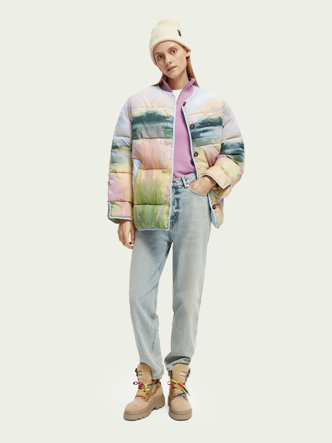 Oversized Water-Repellent Watercolour Puffer Jacket | scotch & soda outlet