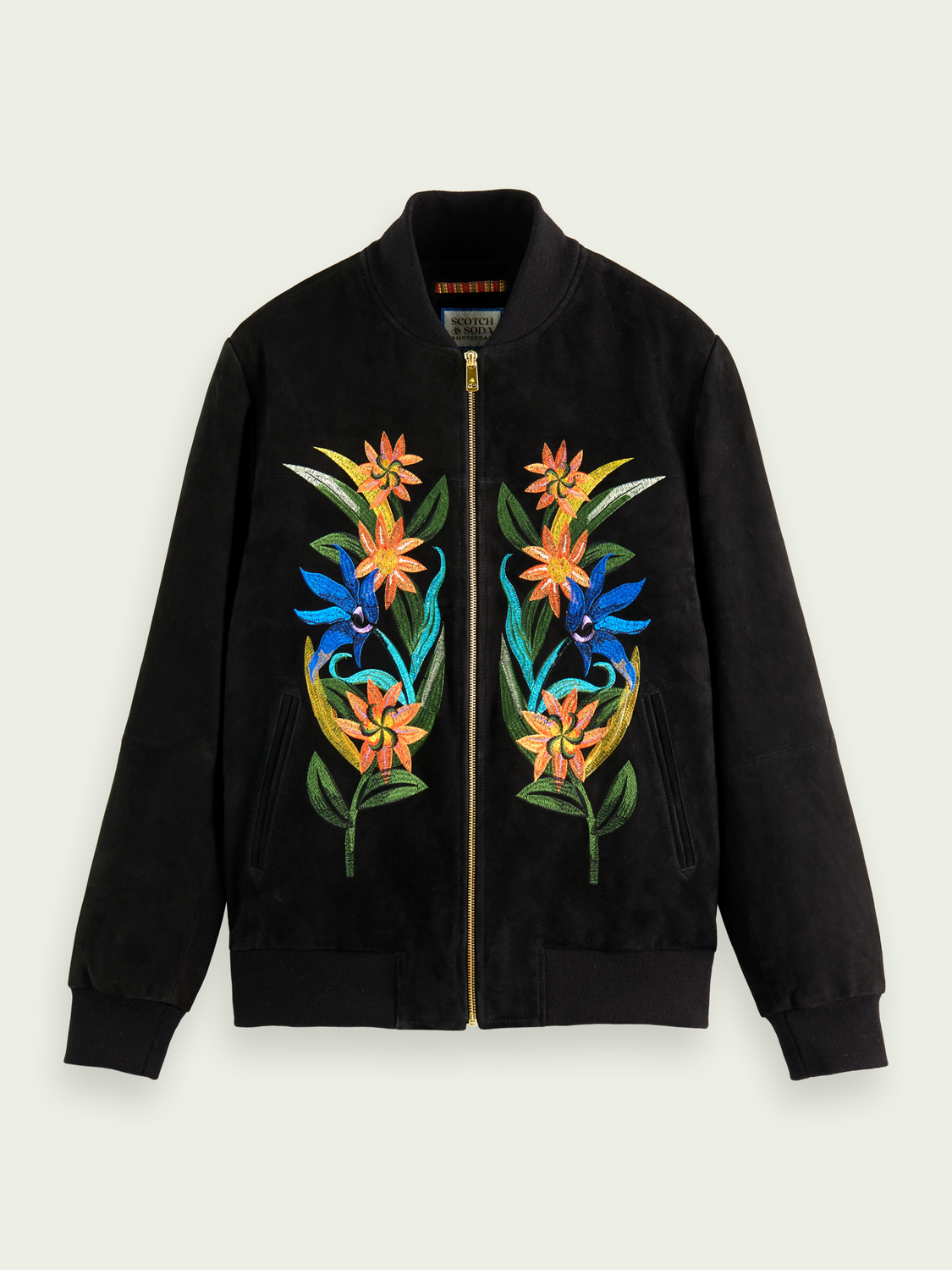 Embroidered Suede Bomber Jacket | Scotch And Soda Outlet